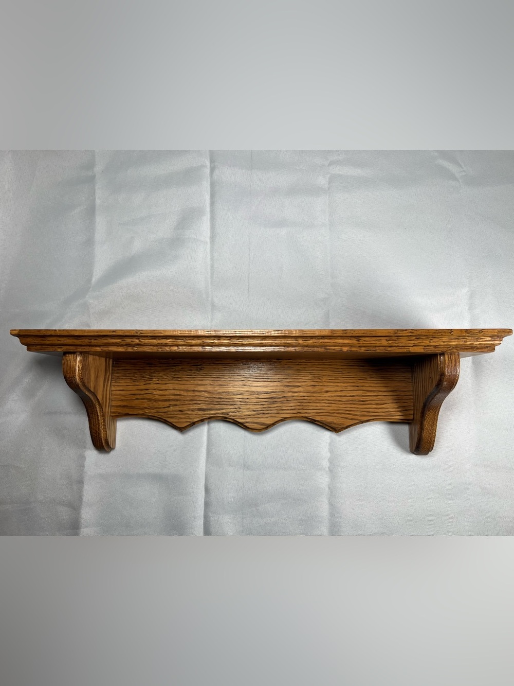 Vintage Solid Oak Floating Wall Shelf - Scalloped Country Farmhouse Ledge
